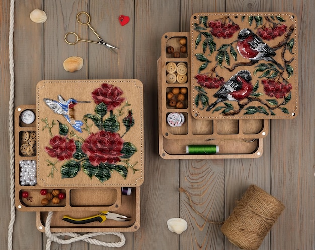 haftowane próbki w pudełku